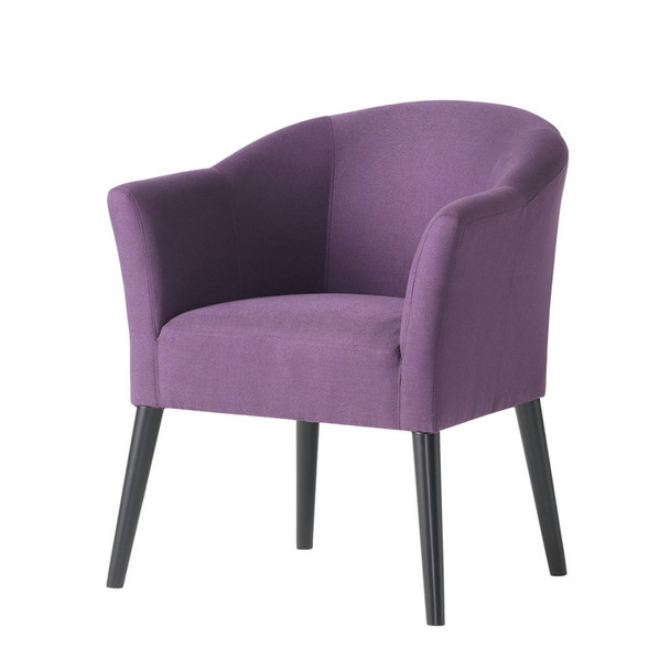 Fabric Arm Chair With Wooden Legs And Cushioned Seat - Plum Fabric Arm Chair With Wooden Legs And Cushioned Seat - Plum