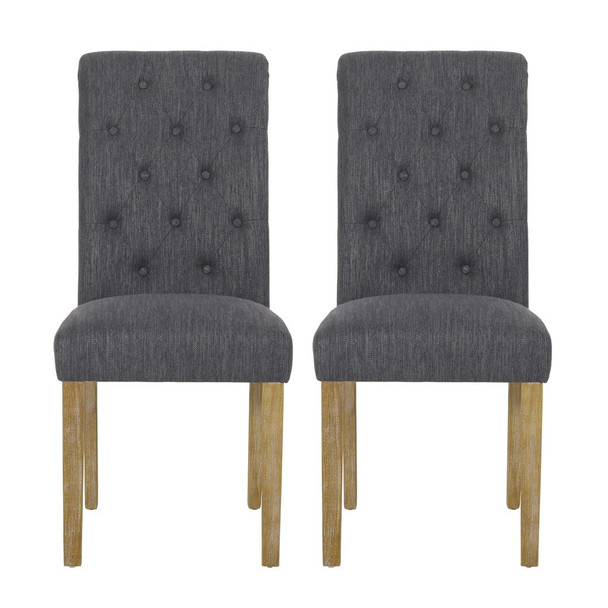 Contemporary Dining Chair (Set of 2) With Button Tufted Design - Charcoal Contemporary Dining Chair (Set of 2) With Button Tufted Design - Charcoal