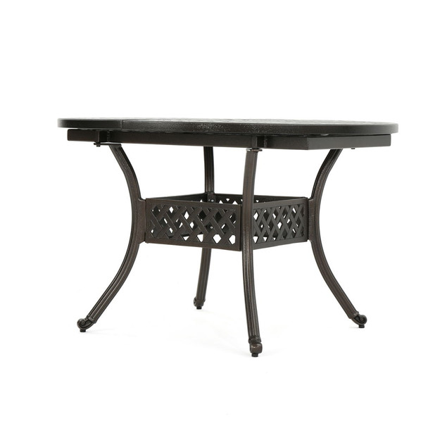 Outdoor Expandable Aluminum Dining Table With Latticework Details And Curvy Legs Outdoor Expandable Aluminum Dining Table With Latticework Details And Curvy Legs