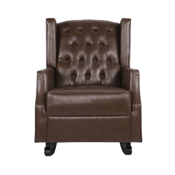 Amedou - Contemporary Tufted Wingback Rocking Chair - Dark Brown Amedou - Contemporary Tufted Wingback Rocking Chair - Dark Brown