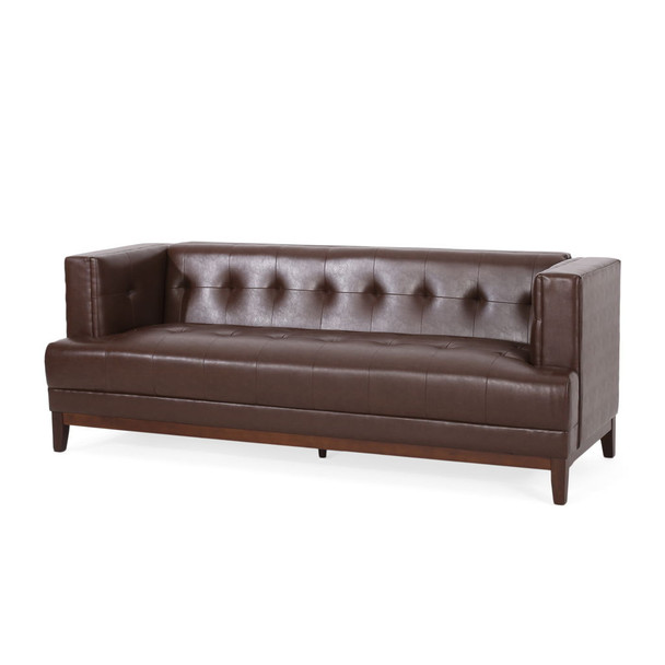 Mid Century Modern 3 Seater Sofa With Tufted Stitching - Dark Brown Mid Century Modern 3 Seater Sofa With Tufted Stitching - Dark Brown