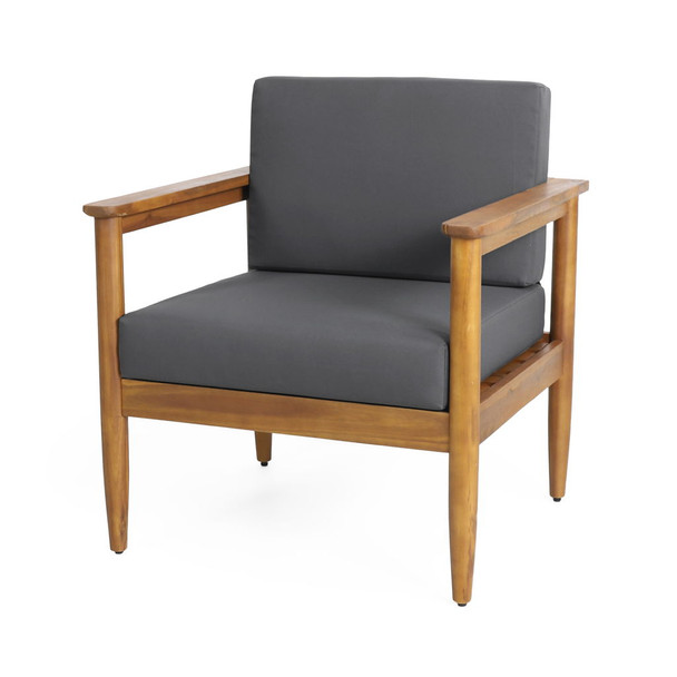 Outdoor Club Chair, Patio Chair With Teak Acacia Wood Frame - Dark Gray Outdoor Club Chair, Patio Chair With Teak Acacia Wood Frame - Dark Gray