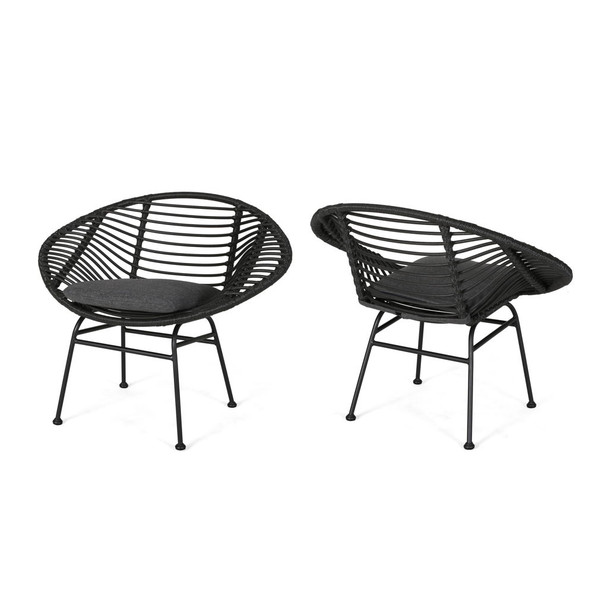 Cordella - Outdoor Woven Wicker Chairs With Cushions, (Set of 2) Cordella - Outdoor Woven Wicker Chairs With Cushions, (Set of 2)