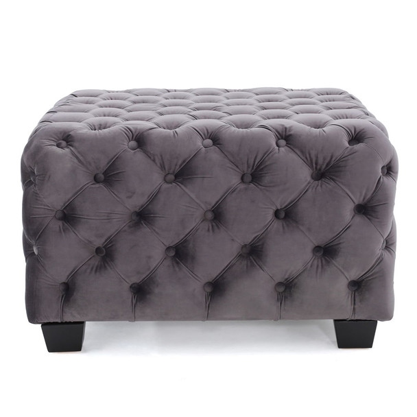 Modern Glam Ottoman With Velvet Upholstery And Button Tufted Design