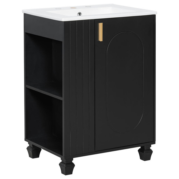 Classic Retro Bathroom Vanity With Sink, Door Shelf, Side Open Storage Frame Classic Retro Bathroom Vanity With Sink, Door Shelf, Side Open Storage Frame