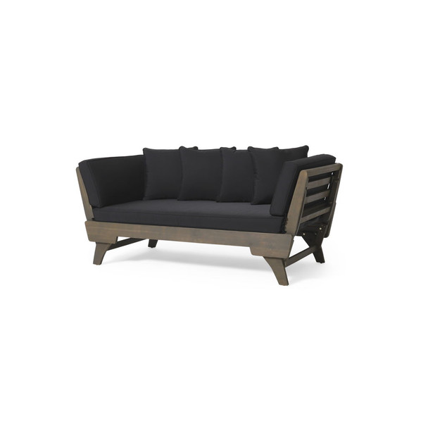 Outdoor Patio Daybed Sofa, 3 Seat Sofa With Foldable Arm 4 Back Pillows