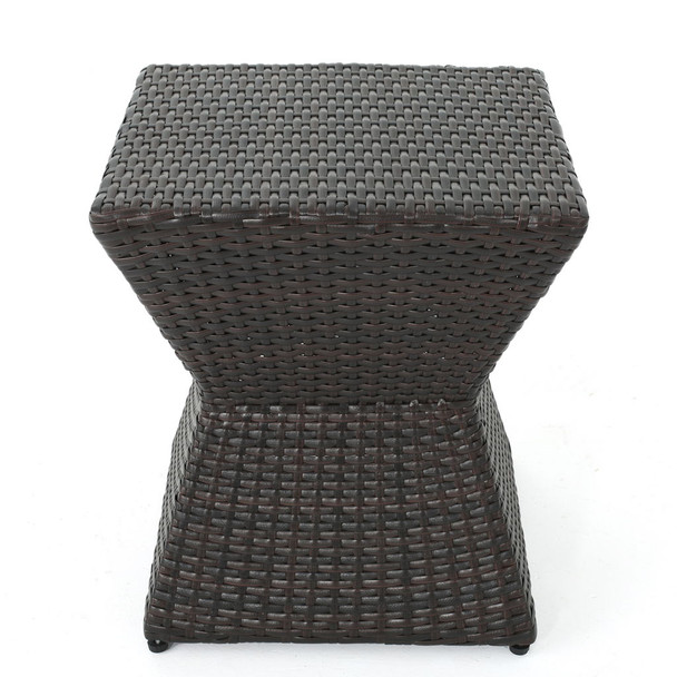 Outdoor Wicker End Table - Brown Multi