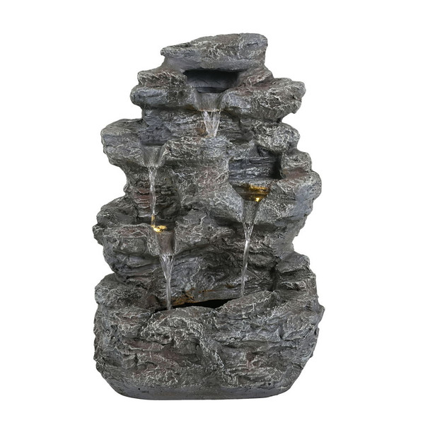 Concrete Rock Waterfall Fountain With LED Lights, Outdoor Garden Decor Concrete Rock Waterfall Fountain With LED Lights, Outdoor Garden Decor