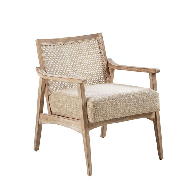 Chair With Cane Inset Back And Upholstered Seat - Light Brown Chair With Cane Inset Back And Upholstered Seat - Light Brown