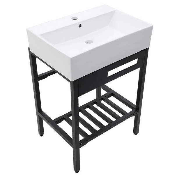 Console Sink With 304 Legs, 24" X 16.75", Wall Mounted Design - White / Black Console Sink With 304 Legs, 24" X 16.75", Wall Mounted Design - White / Black