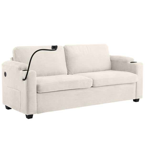 Corduroy Sleeper Sofa Loveseat Sofa With Full Size Mattress, 2 USB Ports, 2 Cup Holders, 2 Side Pockets And Phone Holder Corduroy Sleeper Sofa Loveseat Sofa With Full Size Mattress, 2 USB Ports, 2 Cup Holders, 2 Side Pockets And Phone Holder
