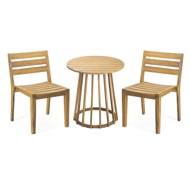 Outdoor 3 Pieces Dining Set, Round Bistro Set - Teak Outdoor 3 Pieces Dining Set, Round Bistro Set - Teak