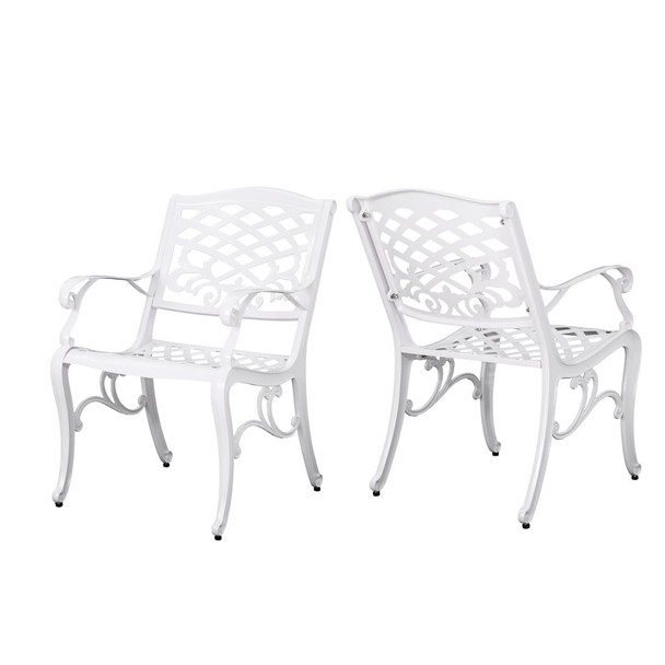 Unravel - Outdoor Arm Chair With Scroll Design And Floral Accents (Set of 2) - White Unravel - Outdoor Arm Chair With Scroll Design And Floral Accents (Set of 2) - White