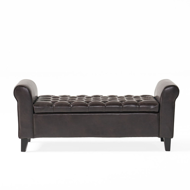 Hayes - Contemporary Armed Storage Bench With Button Tufting And Rolled Arms