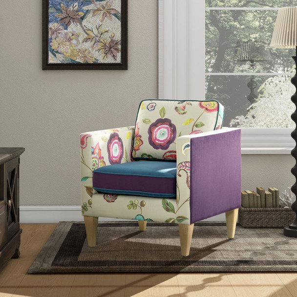 Mamba - Patchwork Accent Chair - Teal Blue Purple / Multicolored Floral Mamba - Patchwork Accent Chair - Teal Blue Purple / Multicolored Floral