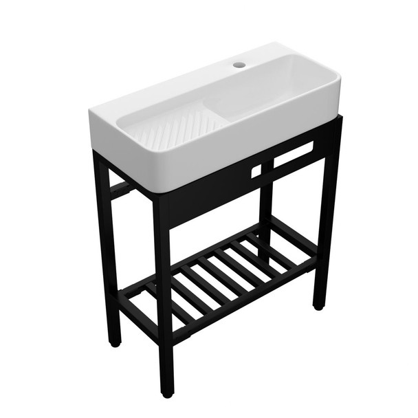 Inspired Console Sink With Built In Washboard, Overflow & Sleek Legs, 28" X 12" - White / Black Inspired Console Sink With Built In Washboard, Overflow & Sleek Legs, 28" X 12" - White / Black