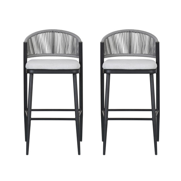Outdoor Bar Height Metal Frame Counter Stools With Scallop Shaped Backrest & Water Resistant Cushions