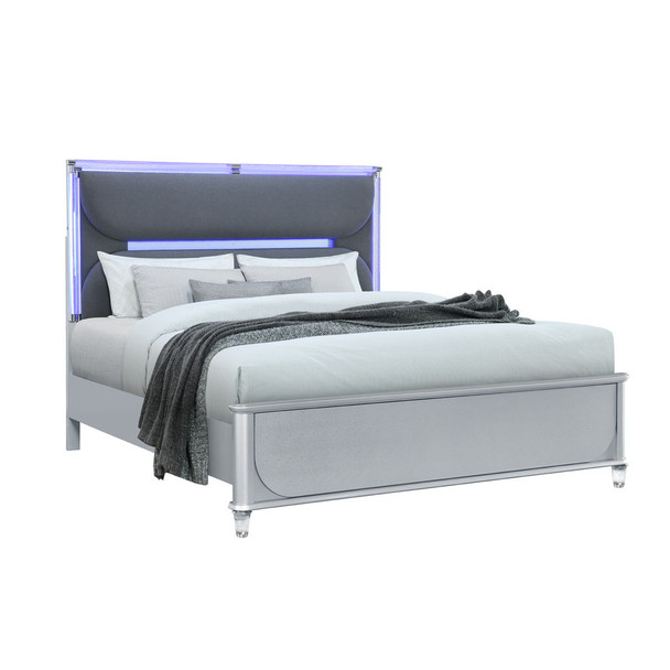 Laura - King Bed With Upholstered LED Headboard - Silver Laura - King Bed With Upholstered LED Headboard - Silver