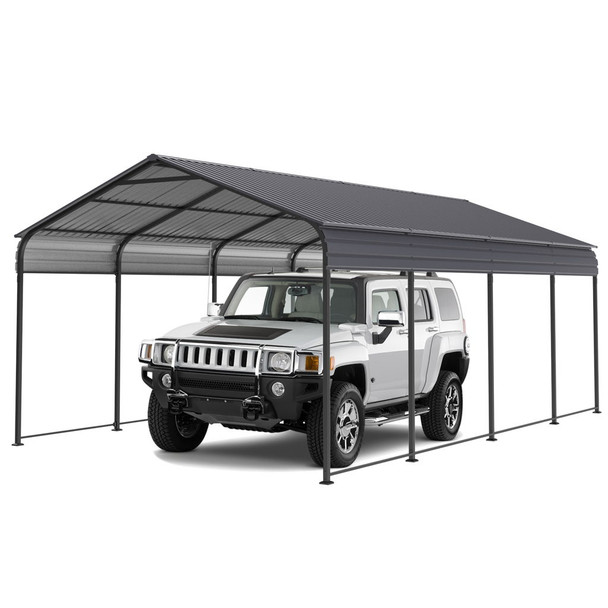Metal Carport 12 X 20 Ft Heavy Duty With Galvanized Steel Roof Metal Garage Canopy With Galvanized Steel Roof & Frame Car Tent Outdoor Storage Shed For Car Boats And Truck - Alabaster / Dark Gray Metal Carport 12 X 20 Ft Heavy Duty With Galvanized Steel Roof Metal Garage Canopy With Galvanized Steel Roof & Frame Car Tent Outdoor Storage Shed For Car Boats And Truck - Alabaster / Dark Gray
