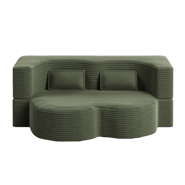 Convertible Plush Corduroy Foam-Filled Sleeper Sofa Bed With 2 Pillows Convertible Plush Corduroy Foam-Filled Sleeper Sofa Bed With 2 Pillows