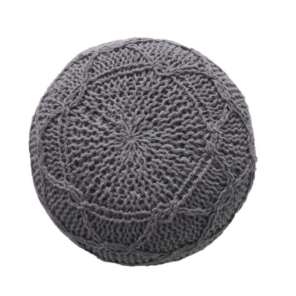 Malibu - Modern Knitted Wool Round Pouf With Handcrafted Design - Charcoal Malibu - Modern Knitted Wool Round Pouf With Handcrafted Design - Charcoal