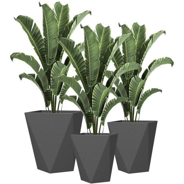 Outsunny - 18", 15.25", 11.75" Tall Planters (Set of 3), Indoor Outdoor Planters With Drainage Holes, Stackable Flower Pots For Garden, Patio, Balcony, Front Door - Gray Outsunny - 18", 15.25", 11.75" Tall Planters (Set of 3), Indoor Outdoor Planters With Drainage Holes, Stackable Flower Pots For Garden, Patio, Balcony, Front Door - Gray