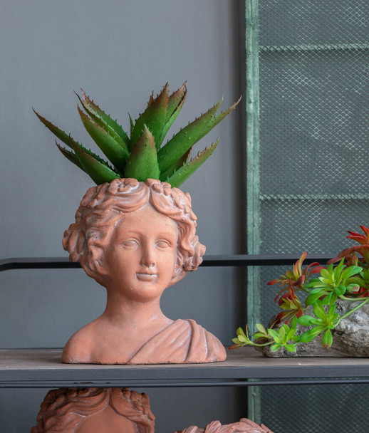 Head Bust Planter, Greek Style Cement Head Planter, Indoor Outdoor Home Garden Decor - Brown Head Bust Planter, Greek Style Cement Head Planter, Indoor Outdoor Home Garden Decor - Brown