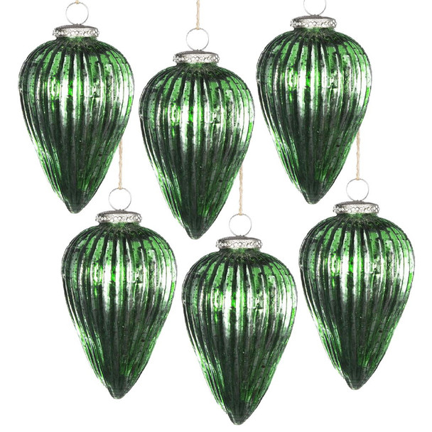 Tear Drop Ornament, Glass Decorative Hanging Christmas Tree Ornaments For Holiday Party Decorations (Set of 6) - Green Tear Drop Ornament, Glass Decorative Hanging Christmas Tree Ornaments For Holiday Party Decorations (Set of 6) - Green