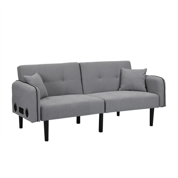 Folding Ottoman Sofa Bed With Stereo - Gray Fabric Folding Ottoman Sofa Bed With Stereo - Gray Fabric