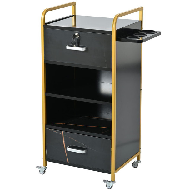 Locking Salon Storage Cabinet, Beauty Barber Salon Styling Station Organizer Equipment With 3 Hair Dryer Holder, 2 Drawers For Beauty Spa Barber Shop - Black Locking Salon Storage Cabinet, Beauty Barber Salon Styling Station Organizer Equipment With 3 Hair Dryer Holder, 2 Drawers For Beauty Spa Barber Shop - Black