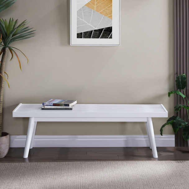Larwich - Solid Wood Slatted Bench - White Larwich - Solid Wood Slatted Bench - White