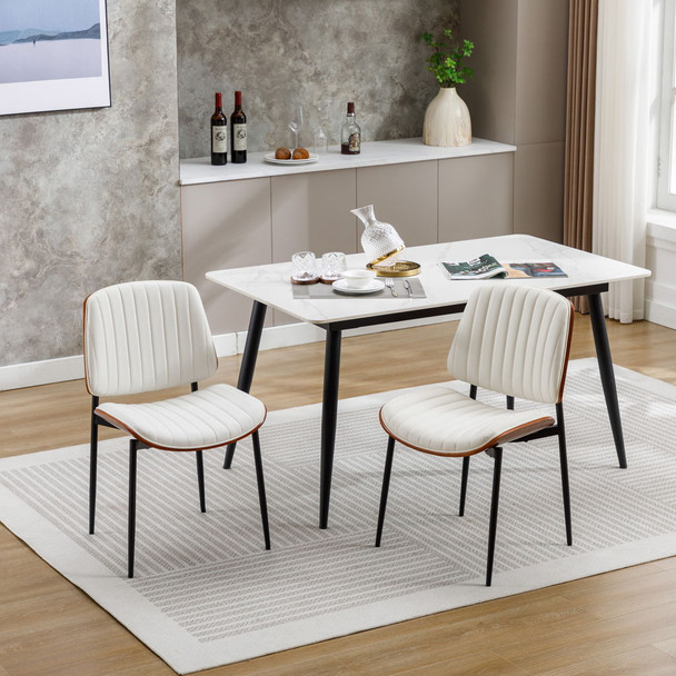 Dining Chairs (Set of 2) Mid-Century Modern Retro Faux Leather Chair With Bentwood Upholstered Seat Metal Legs Adjustable Foot For Kitchen Dining Room Chairs Dining Chairs (Set of 2) Mid-Century Modern Retro Faux Leather Chair With Bentwood Upholstered Seat Metal Legs Adjustable Foot For Kitchen Dining Room Chairs