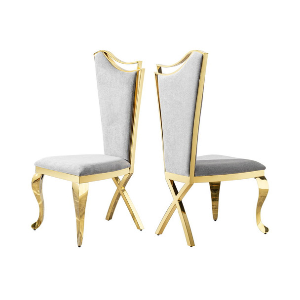 Gorgeous Streamlined High Back Fabric Stainless Steel Dining Chair (Set of 2) - Gold / Gray