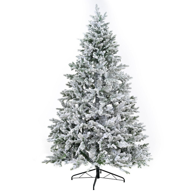 7Ft Snow Flocked Hinged Artificial Christmas Tree With Fluffy Branches And Snow Tips - White 7Ft Snow Flocked Hinged Artificial Christmas Tree With Fluffy Branches And Snow Tips - White
