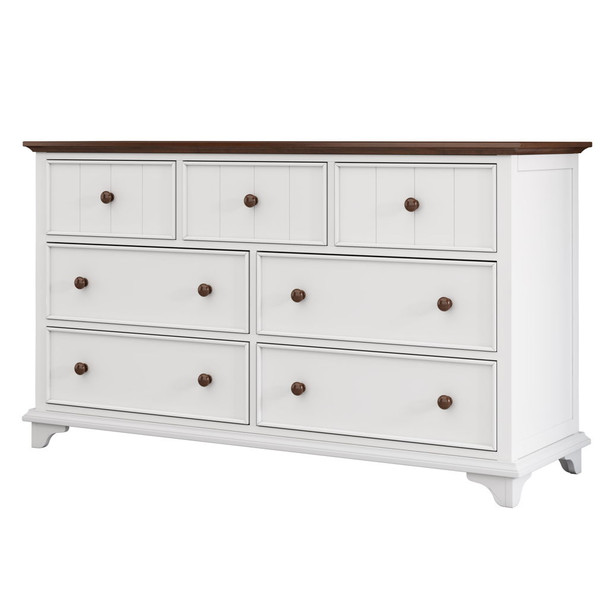 Wooden Captain Seven Drawer Dresser For Bedroom, Living Room, Kids' Room - White / Walnut Wooden Captain Seven Drawer Dresser For Bedroom, Living Room, Kids' Room - White / Walnut
