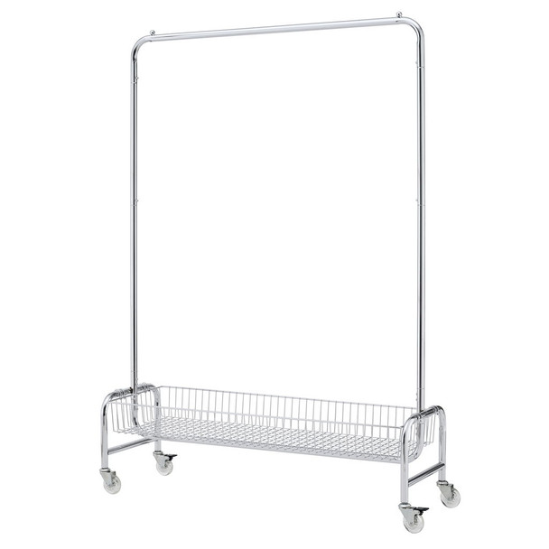 Heavy Duty Iron Garment Rack With Basket On Wheels - Silver
