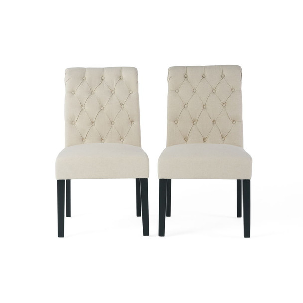 Dining Rolltop Chairs (Set of 2), Upholstered Armless Chair With Wood Leg - Ivory Dining Rolltop Chairs (Set of 2), Upholstered Armless Chair With Wood Leg - Ivory