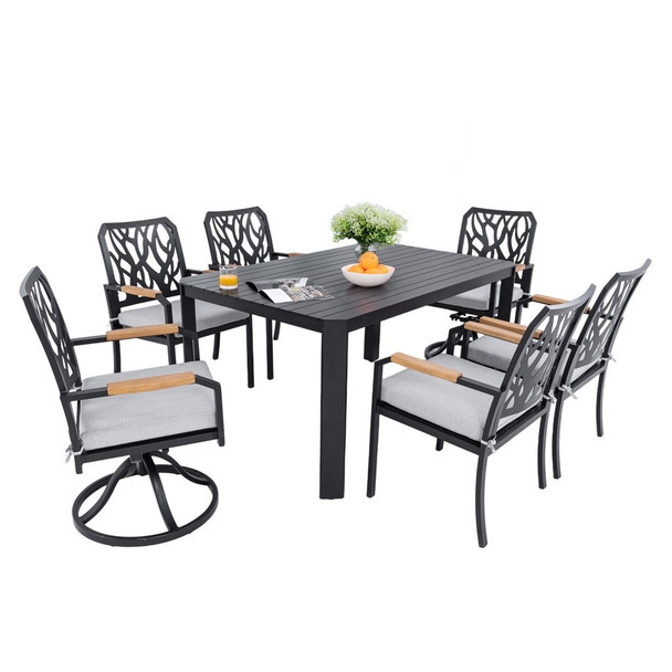 Outdoor Patio Furniture Dining Set With Sunbrella Fabric, Rectangular Table With Umbrella Hole Outdoor Patio Furniture Dining Set With Sunbrella Fabric, Rectangular Table With Umbrella Hole