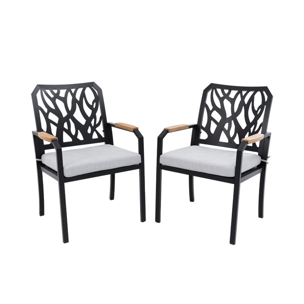 Outdoor Patio Stationary Dining Chairs With Outdoor Grade Sunbrella Cushions, Branch Like Backrest (Set of 2) - Bourbon Brown Outdoor Patio Stationary Dining Chairs With Outdoor Grade Sunbrella Cushions, Branch Like Backrest (Set of 2) - Bourbon Brown