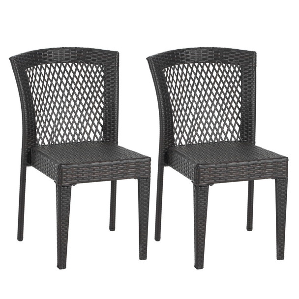 Outdoor Dining Chairs, Stackable Chairs With UV Resistant Frame (Set of 2) - Brown Multi