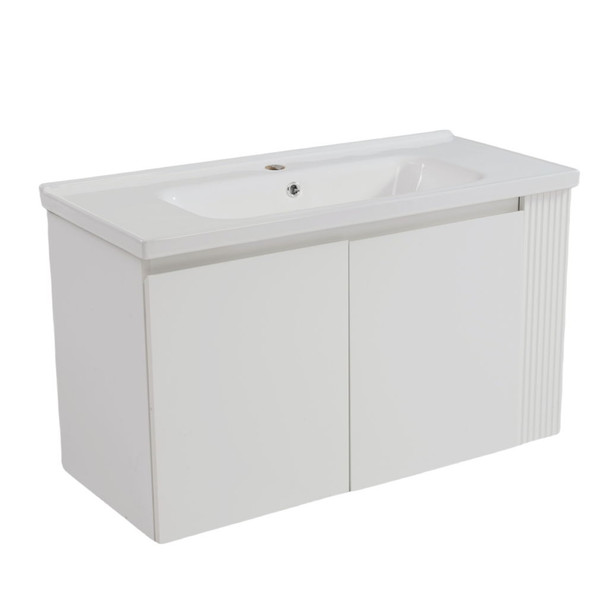 Wall Mounted Bathroom Vanity With Sink, 2 Open Shelves - White