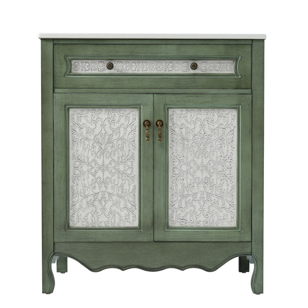 Bathroom Vanity With Rectangle Sink, Tip Out Tray - Antique Blue Green