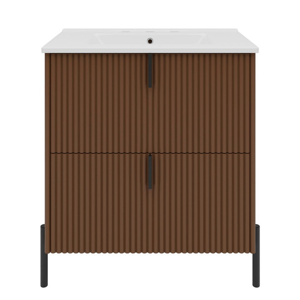 Fluted Bathroom Vanity With Ceramic Sink, Freestanding Design