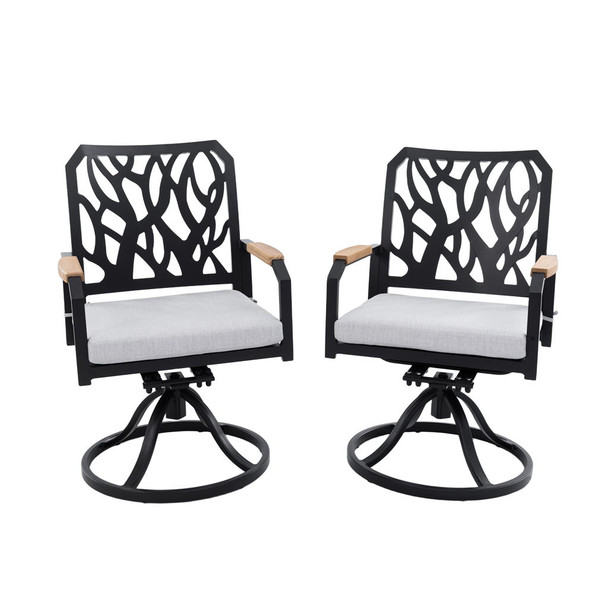 Outdoor Patio Swivel Rocker With Outdoor Grade Sunbrella Cushions, Branch Like Backrest (Set of 2) - Bourbon Brown