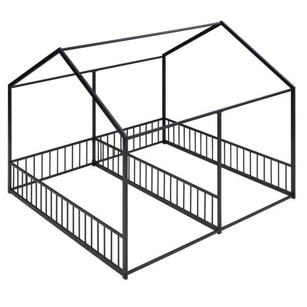 House Platform Beds, 2 Shared Beds, Metal Frame With Guardrails
