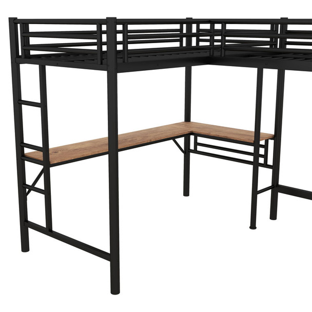 Twin Loft Bed With 2 Built In Desks, Mission Style - Black