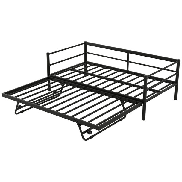Industrial Metal Daybed With Adjustable Pop Up Trundle And LED Strip