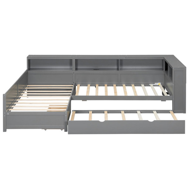 L Shaped Platform Bed With Trundle And Drawer