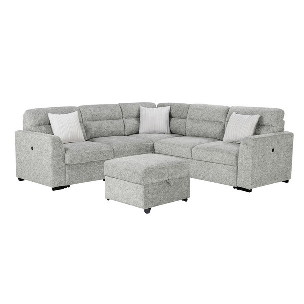 Emiliano - Sectional Sofa With 3 Pillows And Storage Ottoman - Nickel