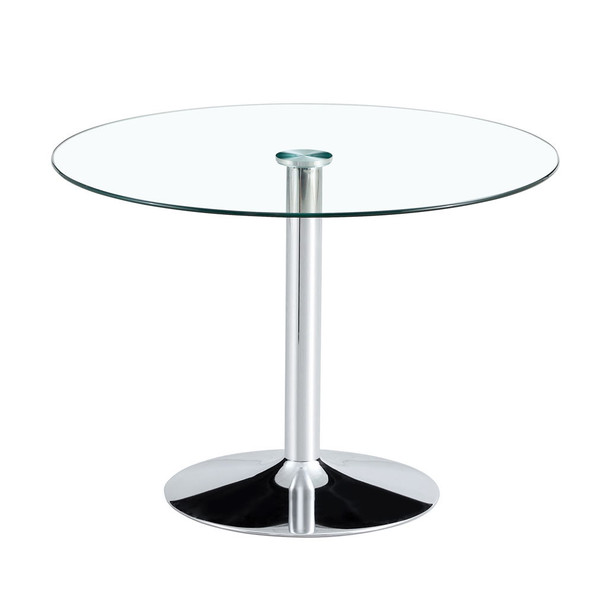 Modern Minimalist Circular Dining Table With Glass Top And Electroplated Metal Legs For Restaurants And Living Rooms - Silver / Transparent